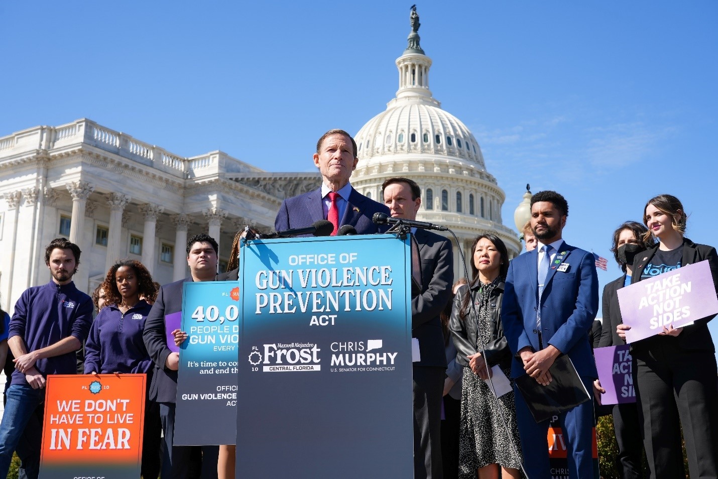 Blumenthal, U.S. Senator Chris Murphy (D-CT), and U.S. Representative Maxwell Alejandro Frost (D-FL) introduced legislation to establish an Office of Gun Violence Prevention in the U.S. Department of Justice (DOJ).